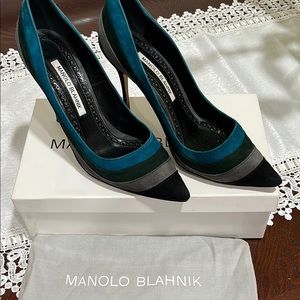 Manolo Blahnik Blue and Black Stiletto Heels